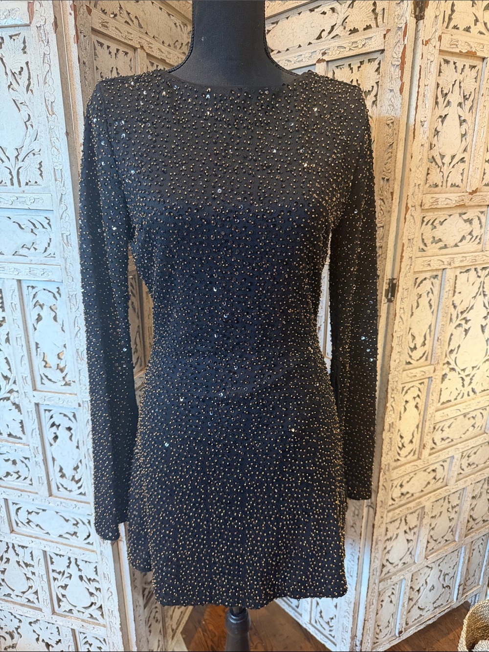 NBD Black Embellished Open Back Mini Dress